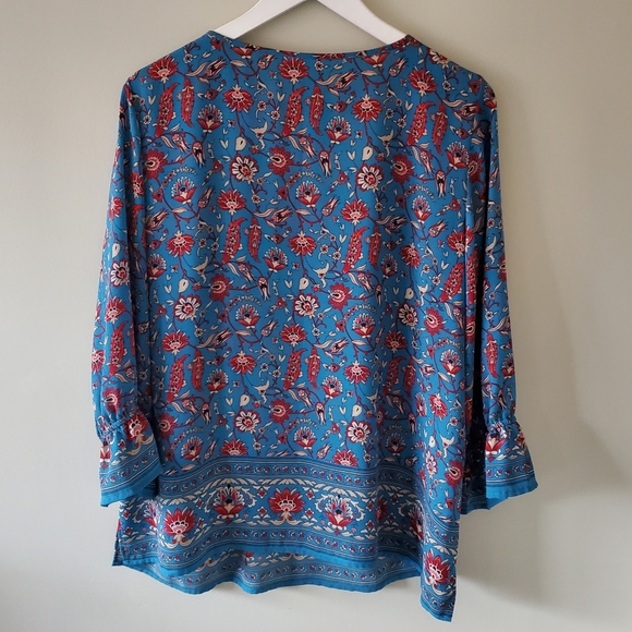 Northern Reflections L Floral Boheminan Peasant Vacation Keyhole Blouse - Picture 8 of 11